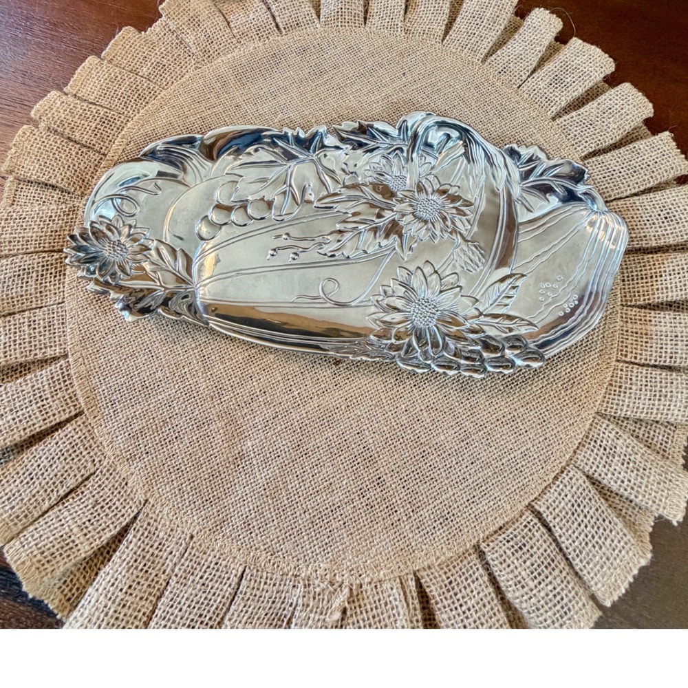 Fitz and Floyd Silver Harvest Pumpkin Sunflower Serving Platter Tray 13.5 Inch